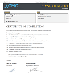 Closeout Report Cover